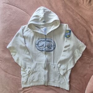 Ecko Unlimited White  Hoodie with Blue Logo Vintage